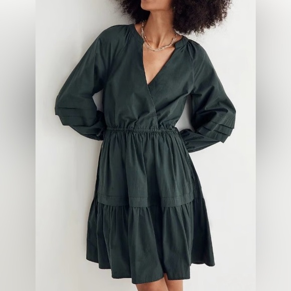 NWT Madewell Green Crinkle Poplin Long Sleeve Wrap Mini Dress SZ 1X - Picture 8 of 9